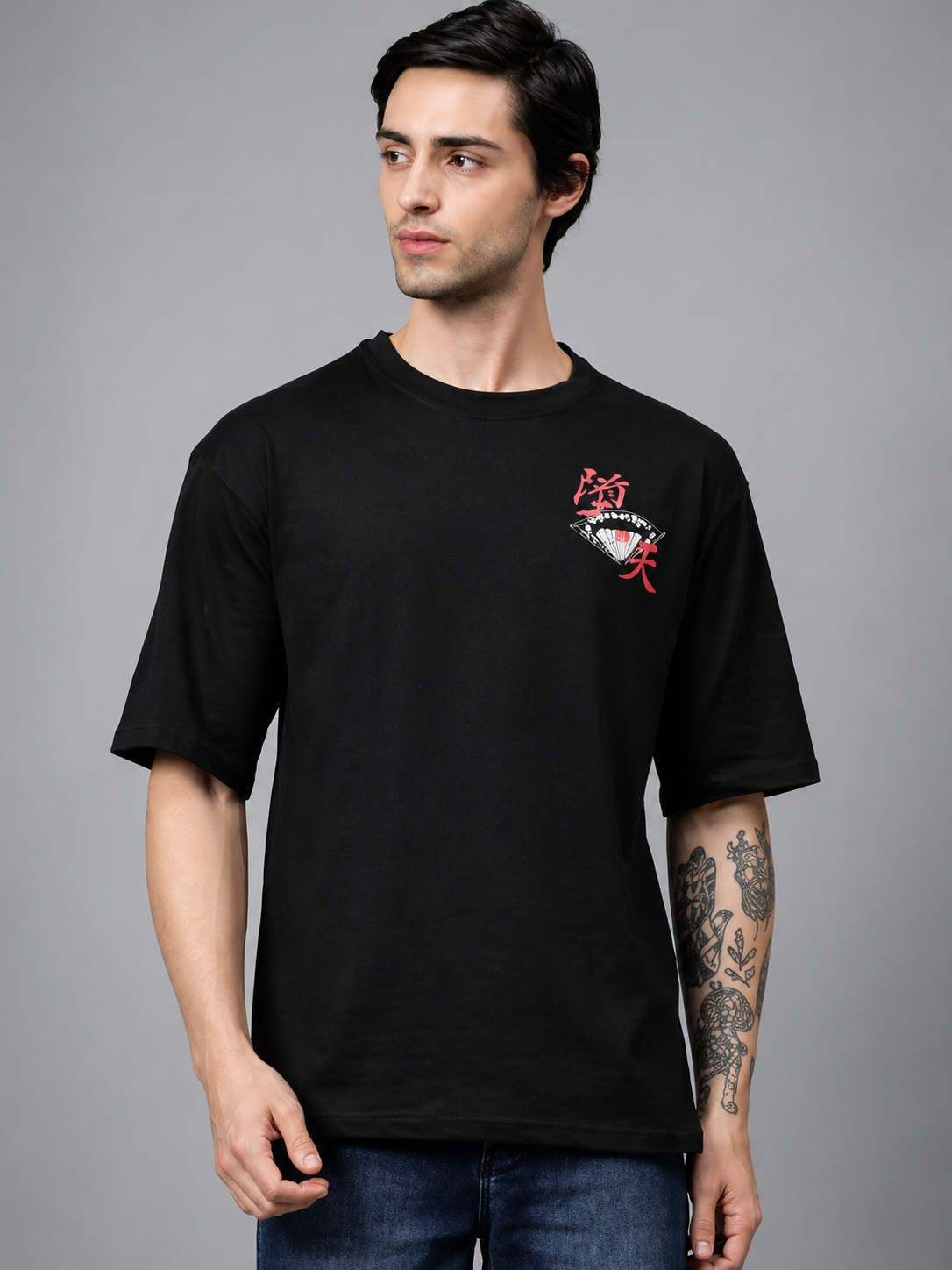 Menβs Anime Printed Oversized T-Shirt | Stylish Loose Fit Round Neck Casual Wear Tee - Image 2
