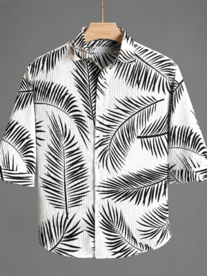 Men Popcorn Fabric 3/4 Sleeve Shirt – Textured Stylish Casual Wear