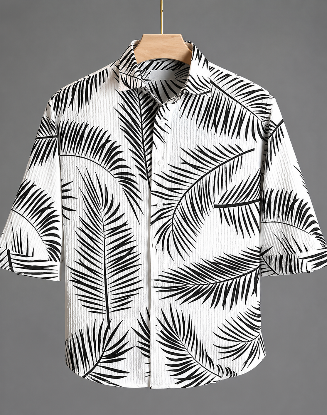 Men Popcorn Fabric 3/4 Sleeve Shirt – Textured Stylish Casual Wear