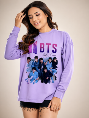 BTS Printed T-Shirt for Girls | K-Pop Army Graphic Polyester Full Sleeve Stylish Casual T-Shirt
