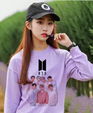 Stylish BTS Printed Lavender T-Shirt for Women | Korean Fashion Trend T-shirt