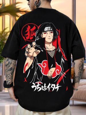 Itachi Anime Oversized T Shirt for Kids Boys & Girls | Black Cotton Graphic Printed Round Neck Tee