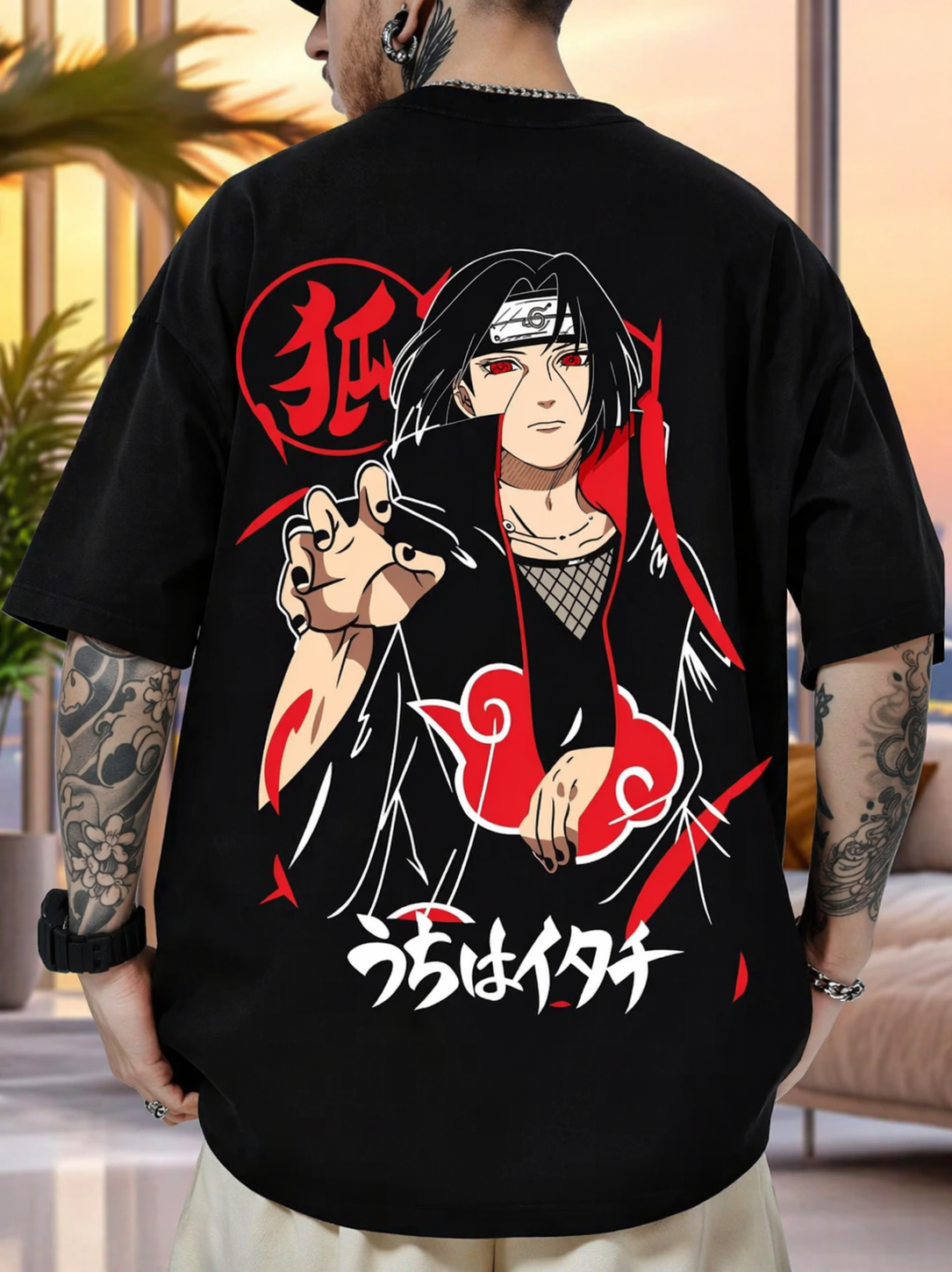Itachi Anime Oversized T Shirt for Kids Boys & Girls | Black Cotton Graphic Printed Round Neck Tee