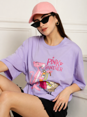 Fabflee Womens Printed Purple Oversized T-Shirt | Casual Wear