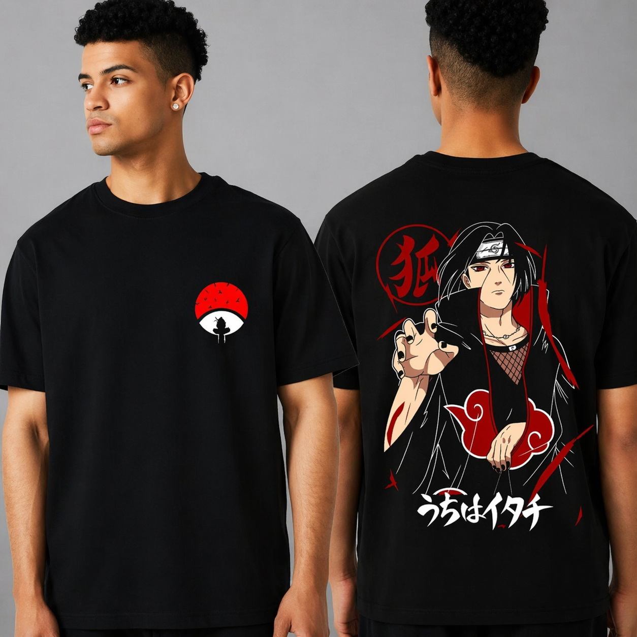 Itachi Anime Oversized T Shirt for Kids Boys & Girls | Black Cotton Graphic Printed Round Neck Tee - Image 2