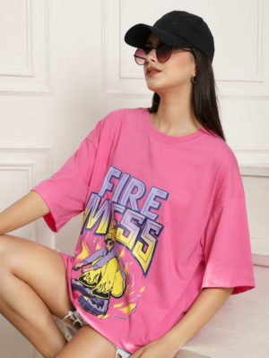 Graphic Printed Cotton Oversized T-Shirt for Women | Loose Fit Casual Wear