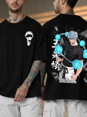 Gojo Anime Lover Black Oversized Cotton T-Shirt for Kids Boys & Girls