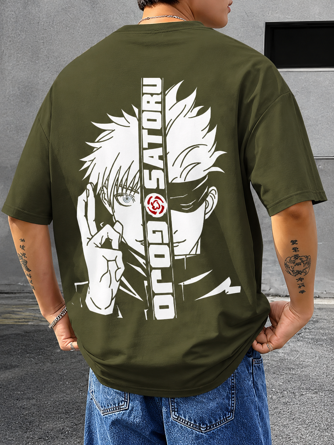 Menβs Anime Back Print Oversized T-Shirt for Casual Streetwear