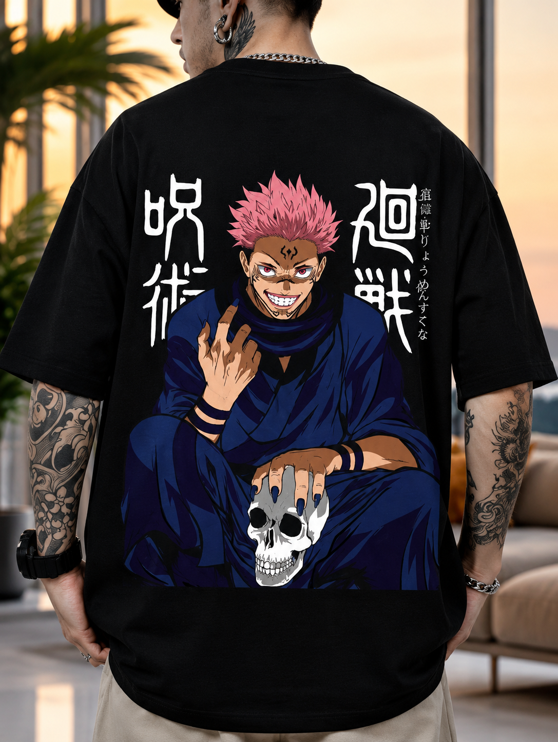 Menβs Ryomen Sukuna Anime Oversized T-Shirt for Streetwear
