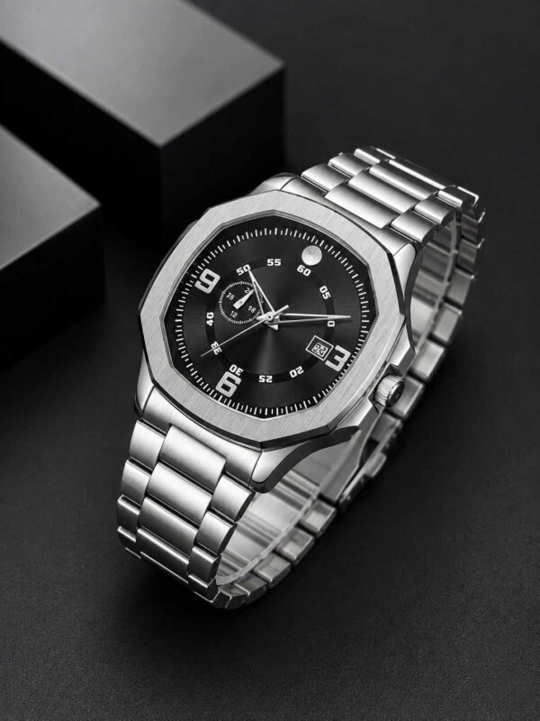 Men's geometric stainless steel watch in black blue and green