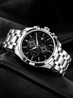 Men's Premium Stainless Steel Black Dial Analog Watch