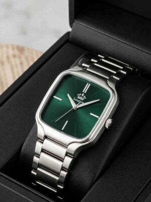 Luxury black dial men’s watch with stainless steel strap