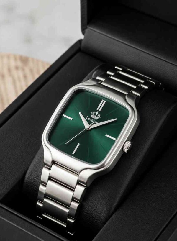 Luxury black dial men’s watch with stainless steel strap